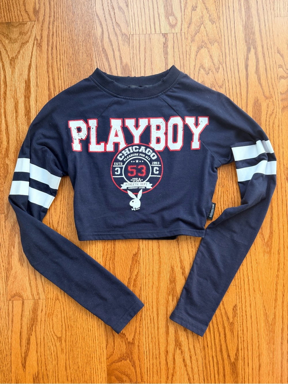 PLAYBOY x Missguided Navy Cropped Long-Sleeve Women’s Top - 0/XS